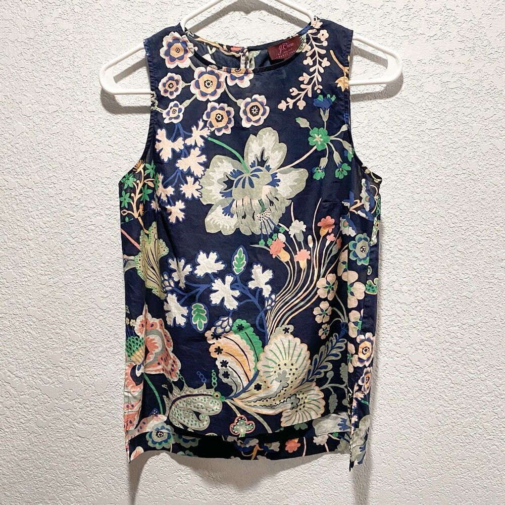 J. CREW Liberty Blouse Top in Symphony Floral Women’s 0 Navy Sleeveless Tank - Picture 9 of 10